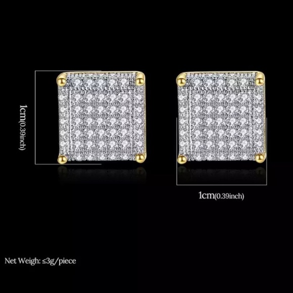 *NEW*Men cuban gold square earrings - Picture 2 of 2